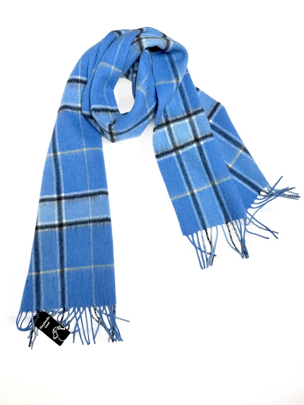 NWT Shepherds Land Lambswool Blue Tartan Plaid Fringe Scarf Women's Men's